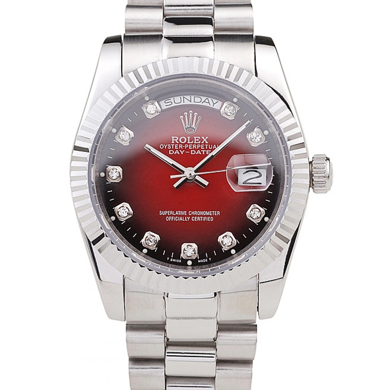 Red Tone Stainless Rolex Polished Steel Dial Day-Date Two 0608